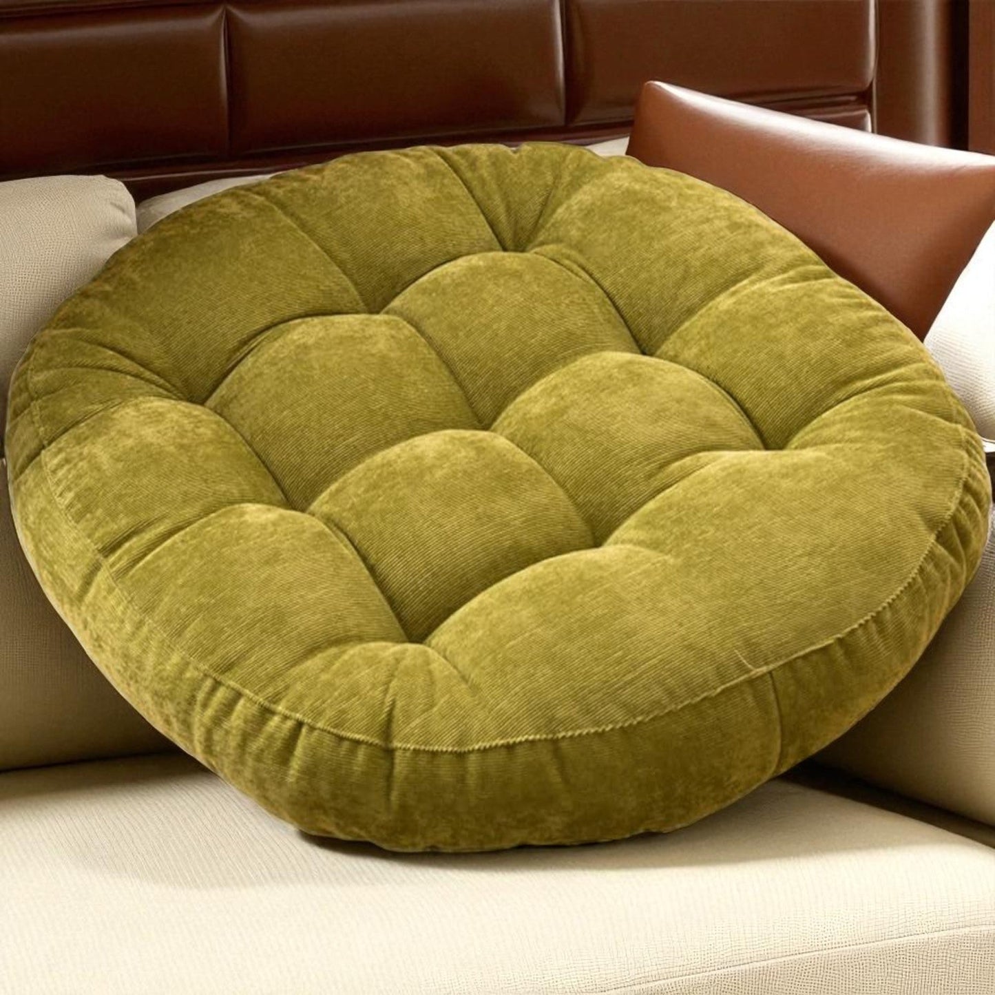 Coussin de Sol - CozyRoundPillow™ - Jaune Verdâtre