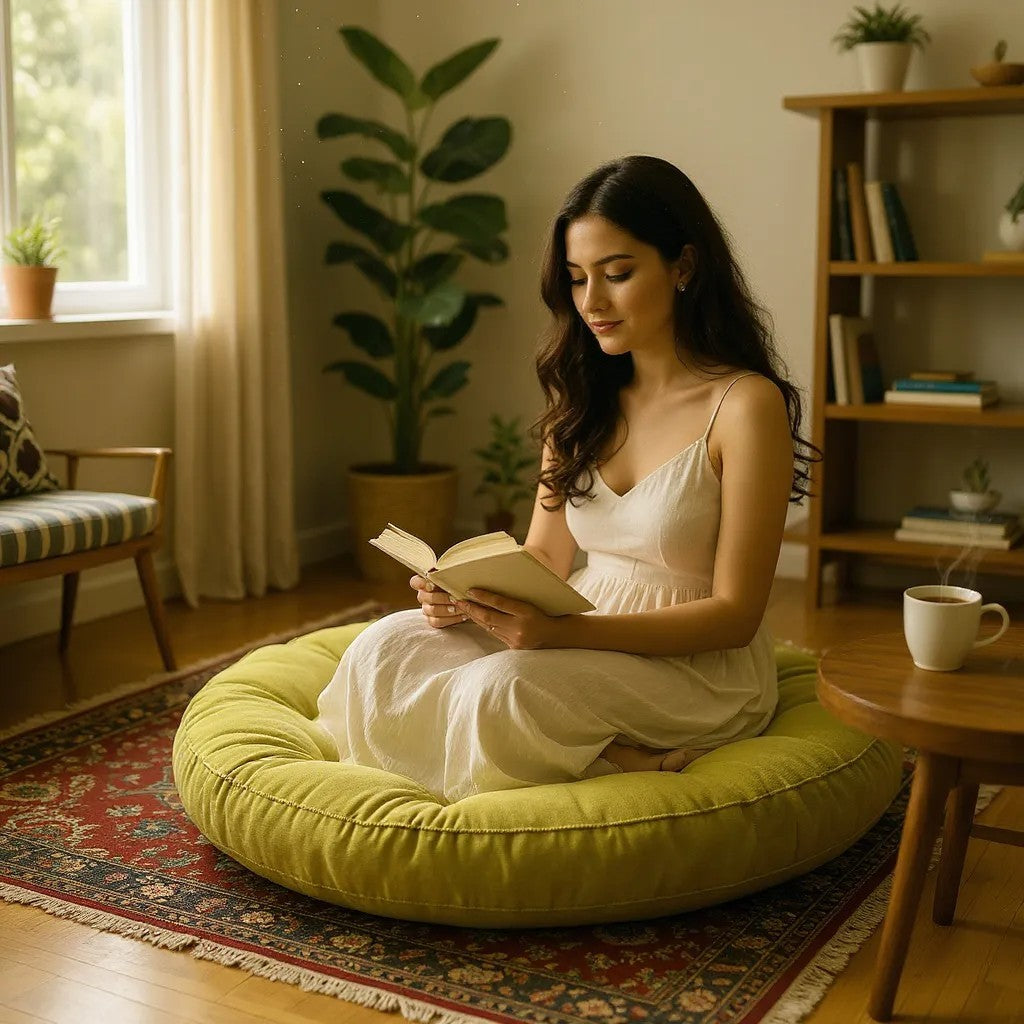 Coussin de Sol - CozyRoundPillow™ - Jaune Verdâtre