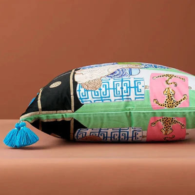 Housse de Coussin - SoftOrient™ - Chiens & Porcelaine Bleue