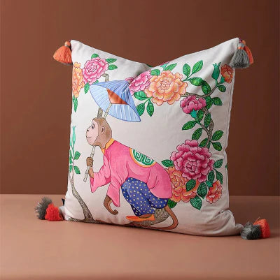 Housse de Coussin - SoftOrient™ - Singe avec Ombrelle