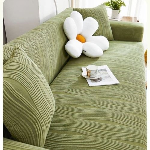 Housse de canapé extensible en velours jacquard vert