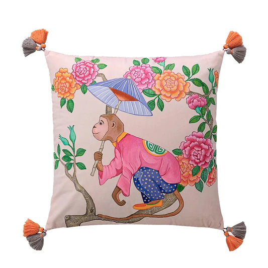 Housse de Coussin - SoftOrient™ - Singe avec Ombrelle