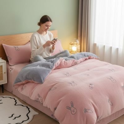 Femme utilisant housse de couette 1 personne rose