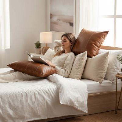 housse coussin en simili cuir marron pour un moment détente