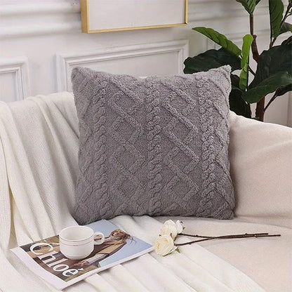 housse coussin tricoté gris déco salon