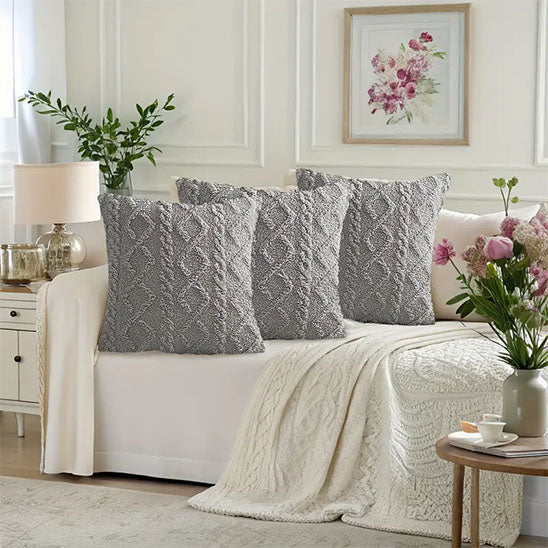 housse coussin tricoté grise design élégant