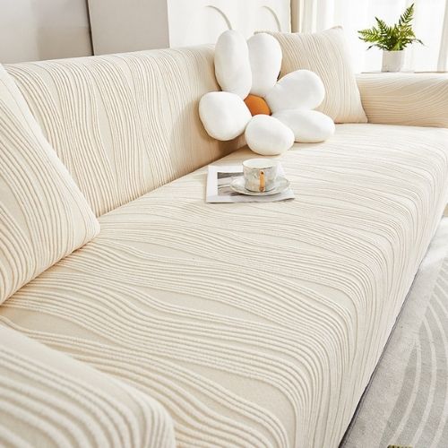 Housse de canapé extensible en velours jacquard blanc