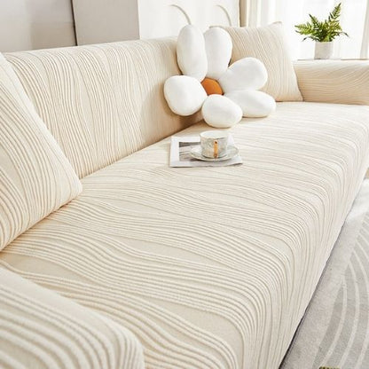 Housse de canapé extensible en velours jacquard blanc