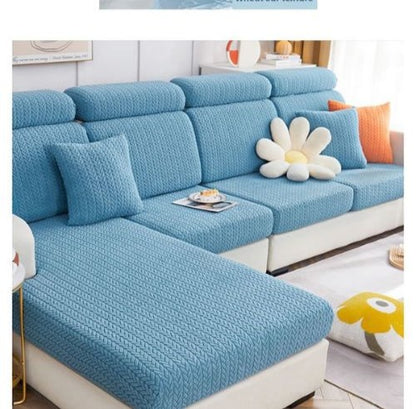 Housse de canapé extensible bleu en velours jacquard 