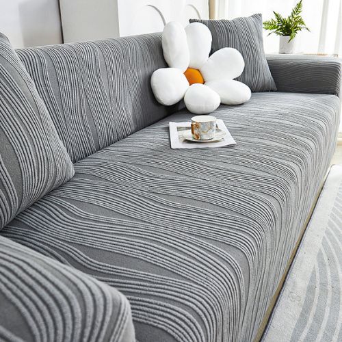 Housse de canapé extensible en velours jacquard gris foncé