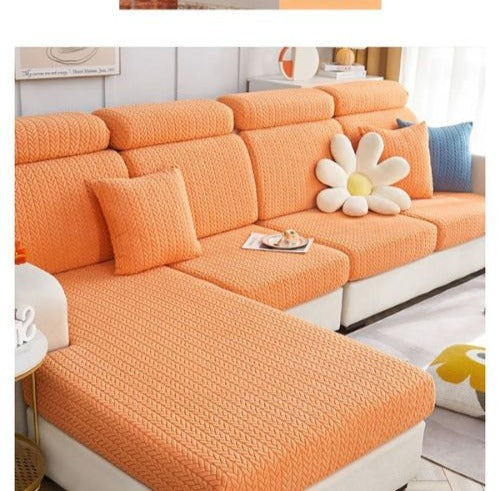 Housse de canapé extensible orange en velours jacquard 