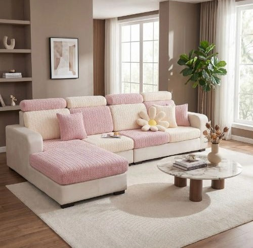 Housse de canapé extensible velours jacquard dans un salon moderne