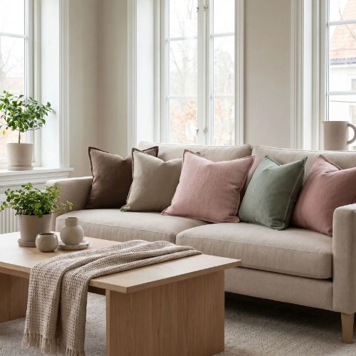 Housse de coussin 50x50 cm sur canapé moder
