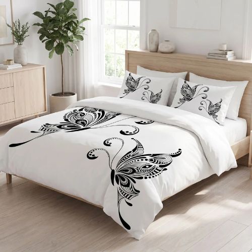 Housse de couette 200X200 blanche avec motifs papillons