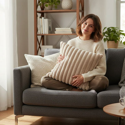 housse de coussin beige cocooning