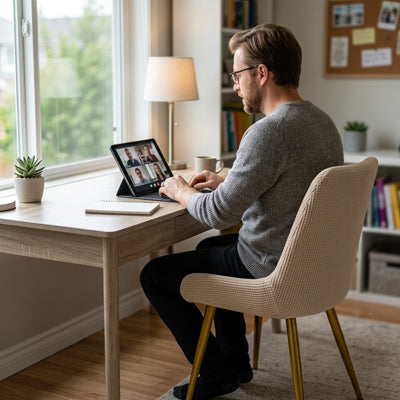 Homme assis confortablement sur housses de chaises dans un bureau
